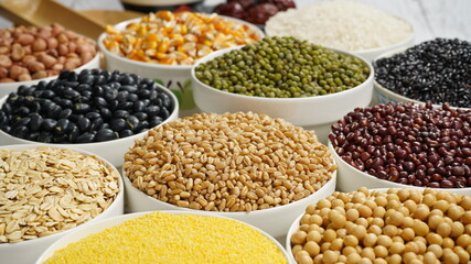 A collection of grains, various organic legumes and grains in the bowl