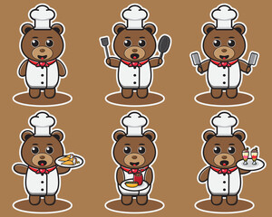 Vector illustration of Cute Character Cartoon Bear Chef. Good for icon, logo, label, sticker, clipart.