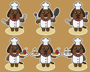 Vector illustration of cute Dog Chef cartoon. Cute Dog expression character design bundle. Good for icon, logo, label, sticker, clipart.