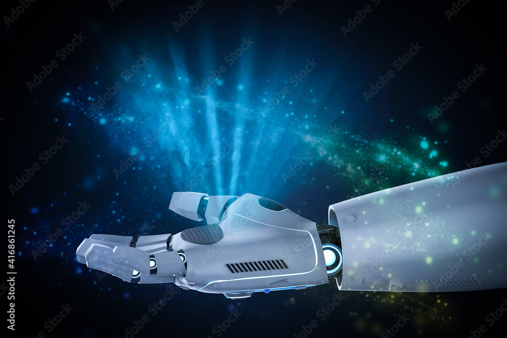Poster robot hand open with flare