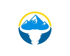 Blue mountain with bull head and circle shape