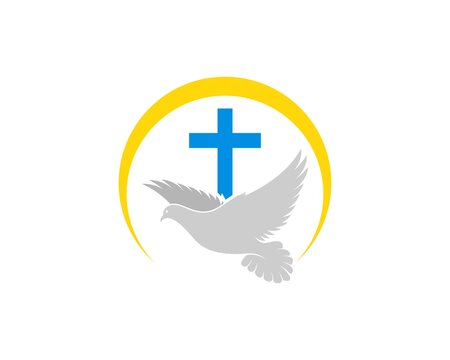 Flying pigeon with religion cross and swoosh