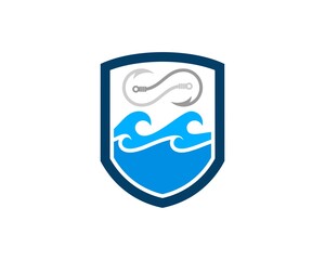 Simple shield with beach wave and infinity fishing bait