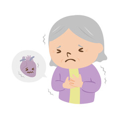 病気の高齢者のイラスト。心臓が痛い女性のお年寄り。