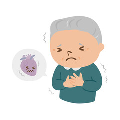 病気の高齢者のイラスト。心臓が痛い男性のお年寄り。