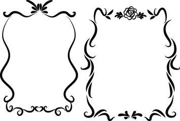 vector drawing flower line border frame card background set