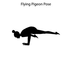 Flying pigeon pose yoga workout silhouette. Healthy lifestyle vector illustration