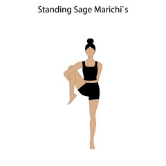 Standing sage Marichis pose yoga workout. Healthy lifestyle vector illustration