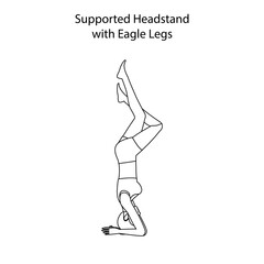Supported headstand with eagle legs pose yoga workout outline