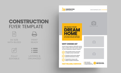 Construction and renovation business flyer template with creative modern layout