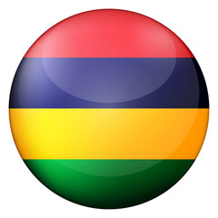 Glass light ball with flag of Mauritius. Round sphere, template icon. Mauritian national symbol. Glossy realistic ball, 3D abstract vector illustration highlighted on a white background. Big bubble.