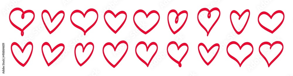 Poster set of vector hand drawn hearts. trendy design elements. handdrawn hearts for use in logo or as grap