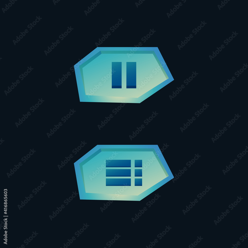 Poster fantasy game ui button icons elements. for 2d games vector illustration