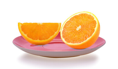 Fototapeta na wymiar Orange slice isolated in red plate on white background