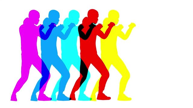 Colored silhouettes of man self defense technique, martial art. digital illustration	
