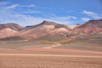 Fototapeta na wymiar Palette of colors in the Salvador Dali Valley, Salar de Uyuni, Bolivia