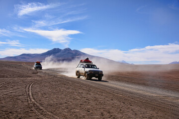 Off-road touring on the salt flats of Salar de Uyuni, Bolivia