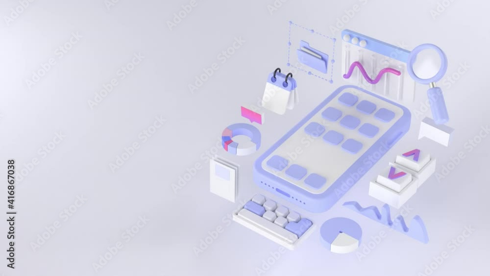 Wall mural 3d rendering of smartphone and application.