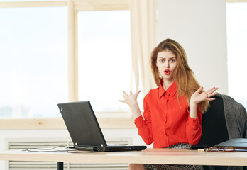 Business woman working desk office laptop manager communication