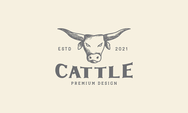 Cow Head Engraved Logo Design Vector Icon Symbol Graphic Illustration