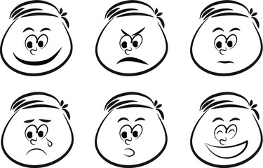 vector cartoon boy emoji face set