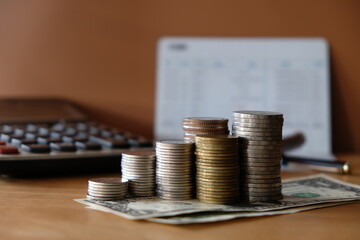 concept marketing finance business background and coins