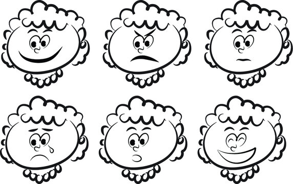 vector cartoon woman emoji face set