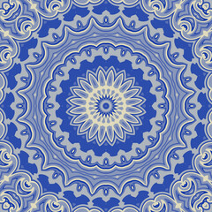 Blue Mandala Flower Design. Kaleidoscope illustration background wallpaper. High quality texture image ready for printing on products.