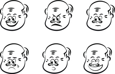 vector cartoon old man emoji face set