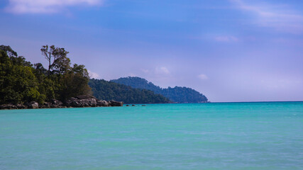 Sea view from tropical beach and  turquoise ocean water background,Summer concept