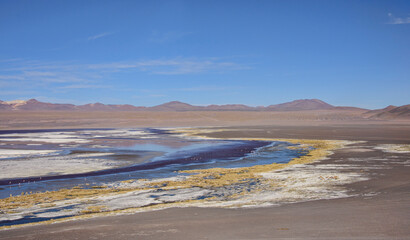 Fototapeta na wymiar Beautiful landscape sceneries on Laguna Colorada, Salar de Uyuni, Bolivia 