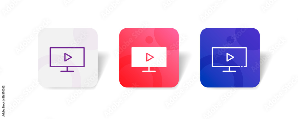 Poster desktop video player pixel perfect icon set bundle in line, solid, glyph, 3d gradient style