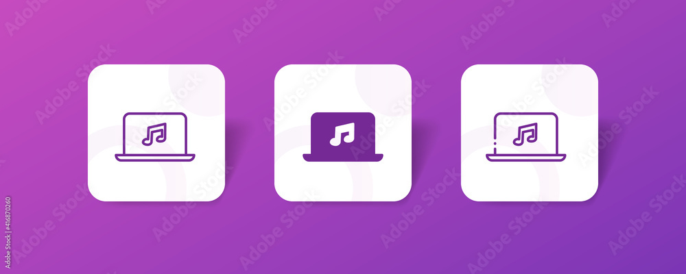 Poster notebook music player pixel perfect icon set bundle in line, solid, glyph, 3d gradient style