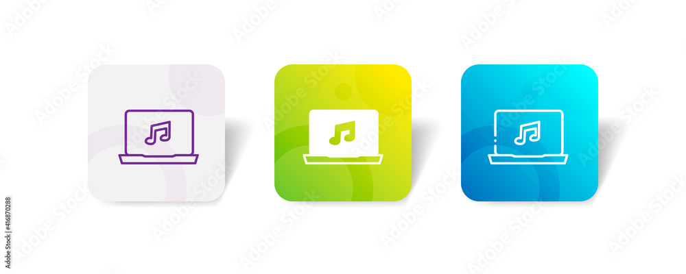 Poster notebook music player pixel perfect icon set bundle in line, solid, glyph, 3d gradient style