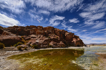 Fototapeta na wymiar Rock formations at the magical hidden Laguna Negra Valley in the Salar de Uyuni, Bolivia