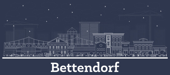 Outline Bettendorf Iowa USA City Skyline with White Buildings.