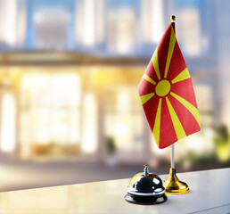 Macedonia flag on the reception desk in the lobby of the hotel