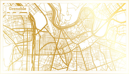 Grenoble France City Map in Retro Style in Golden Color. Outline Map.