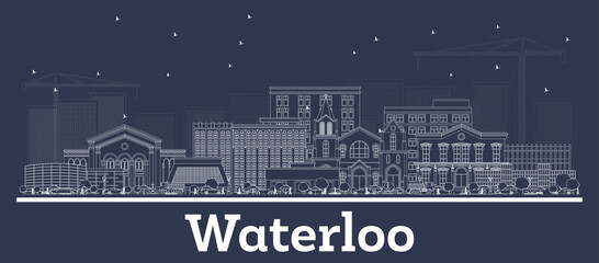 Outline Waterloo Iowa USA City Skyline with White Buildings. - obrazy, fototapety, plakaty