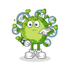 virus with wristwatch cartoon. cartoon mascot vector