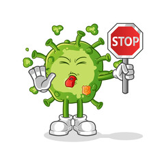 virus holding stop sign cartoon. cartoon mascot vector