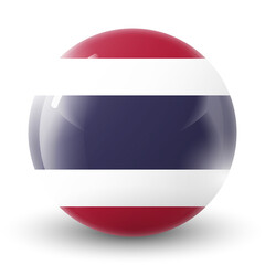 Glass light ball with flag of Thailand. Round sphere, template icon. National symbol. Glossy realistic ball, 3D abstract vector illustration highlighted on a white background. Big bubble.