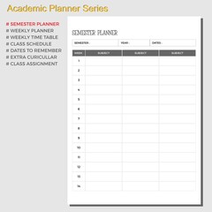 Academic planner, semester schedule planner