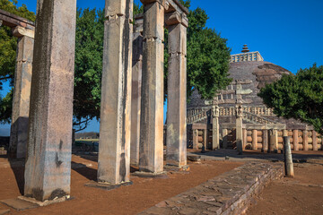 Sanchi Stupa is a Buddhist complex, famous for its Great Stupa, on a hilltop at Sanchi Town in Raisen District of the State of Madhya Pradesh, India. it is UNESCO World Heritage Site.	