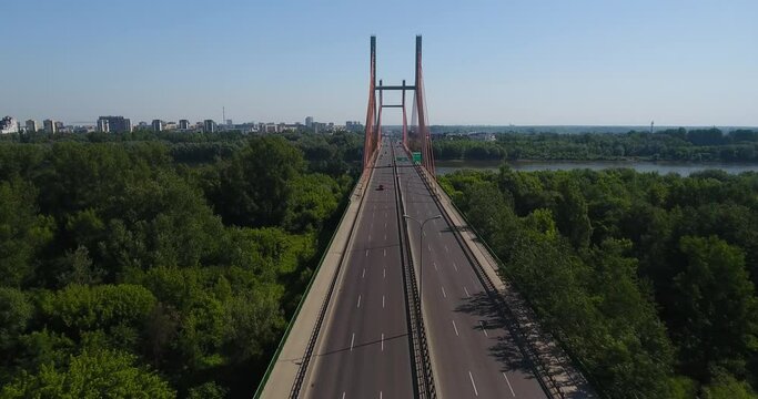 Bridge Siekierkowski. Aerial View Of Red Rope Bridge