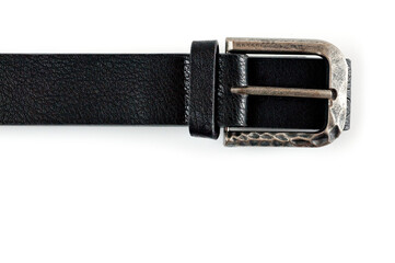 Black faux leather belt with classic buckle for trousers and jeans.