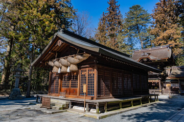 Fototapeta na wymiar Japanese historical shrine and traditional culture, Suwa Taisha Shrine, Nagano, Japan