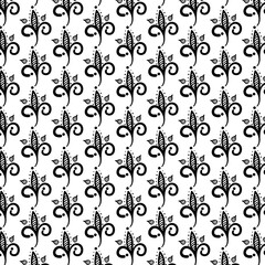 black color motif repeat pattern illustration on white background.