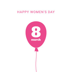 8 march greeting card template, with balloon. International womens day greeting car design.