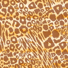 Wild animal skin seamless pattern on a yellow background. Mix print. 